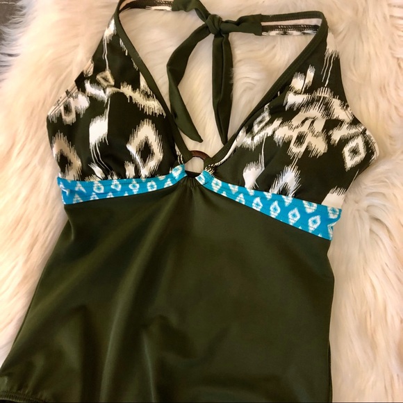 ✅ SOLD! Merona Olive Green Tie Neck One Piece - Picture 6 of 10